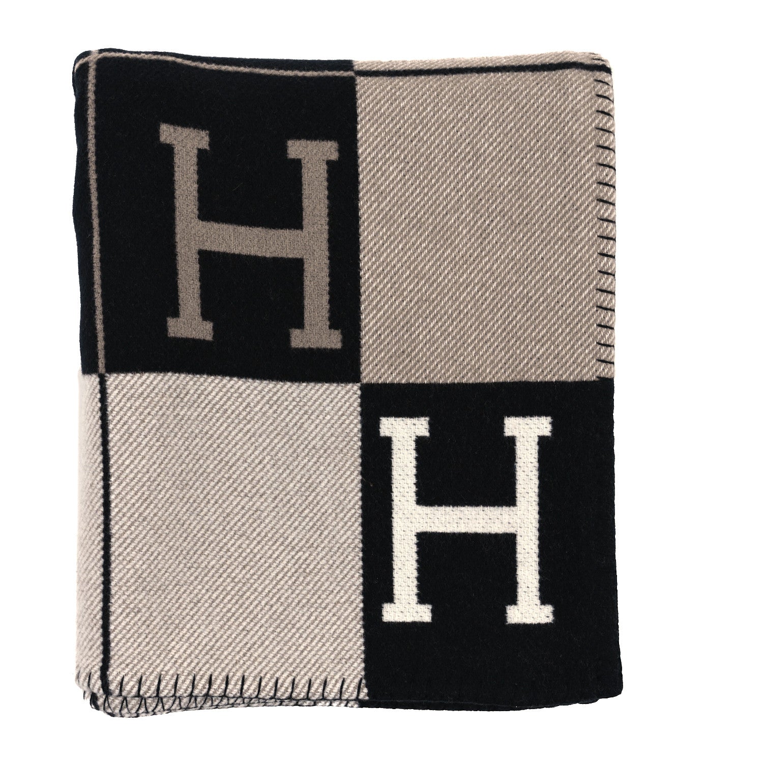 Hermes Wool Cashmere Avalon III Blanket Ecru Black 1 of 3