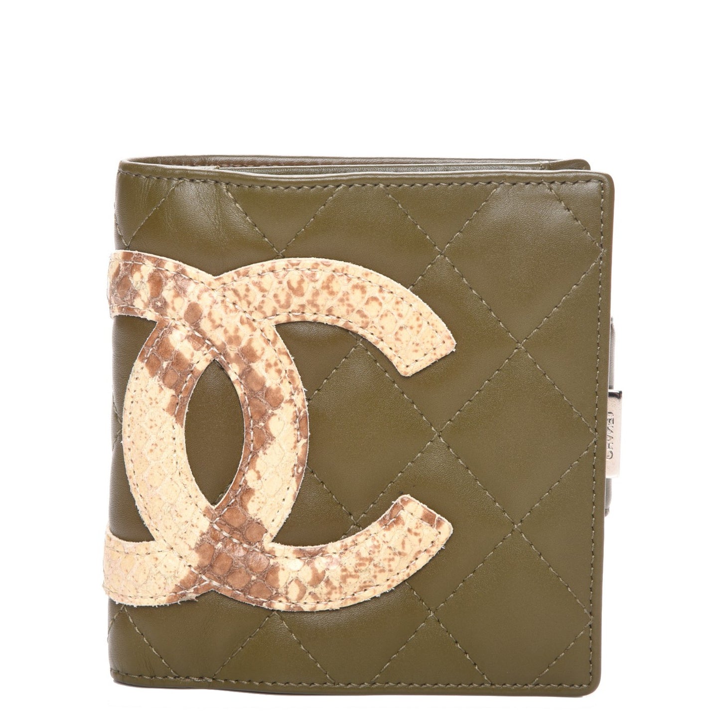 Calfskin Python Quilted Cambon Bi-Fold Wallet Khaki