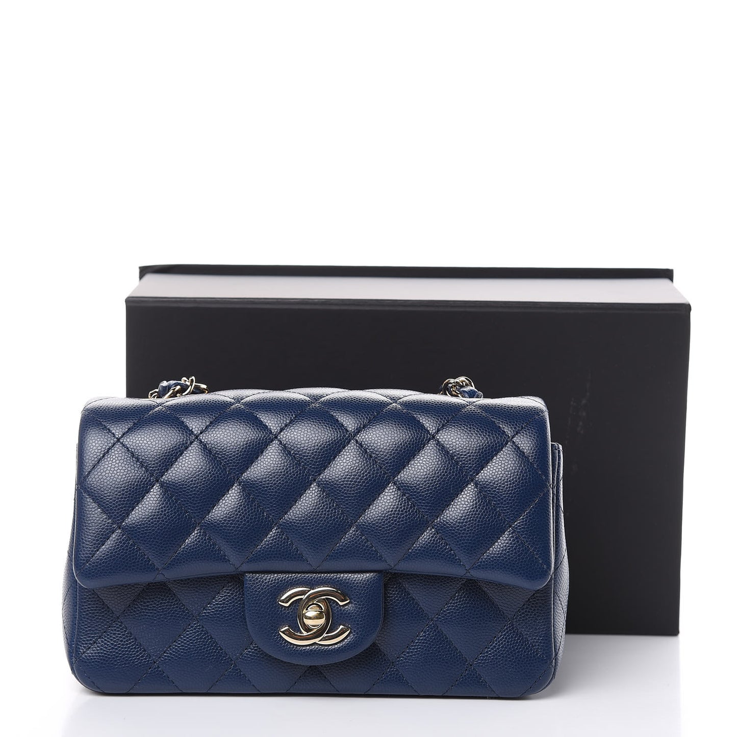 Caviar Quilted Mini Rectangular Flap Dark Blue