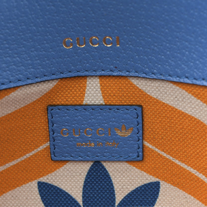 Gucci X ADIDAS Textured Dollar Calfskin Web Small Trefoil Horsebit 1955 Shoulder Bag Blue Off White 6 of 10