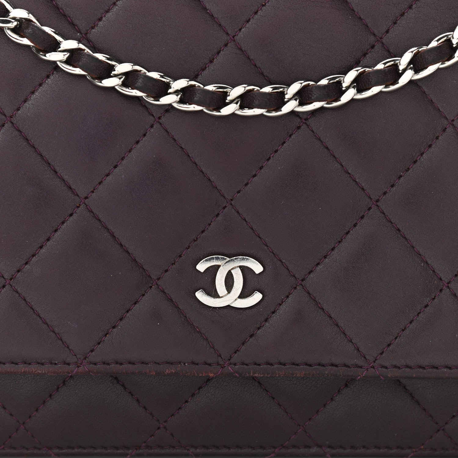 Chanel Lambskin Quilted Wallet On Chain WOC Burgundy 9 of 17