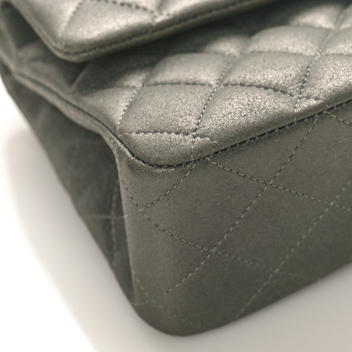 Iridescent Lambskin Quilted Medium Double Flap Charcoal Grey