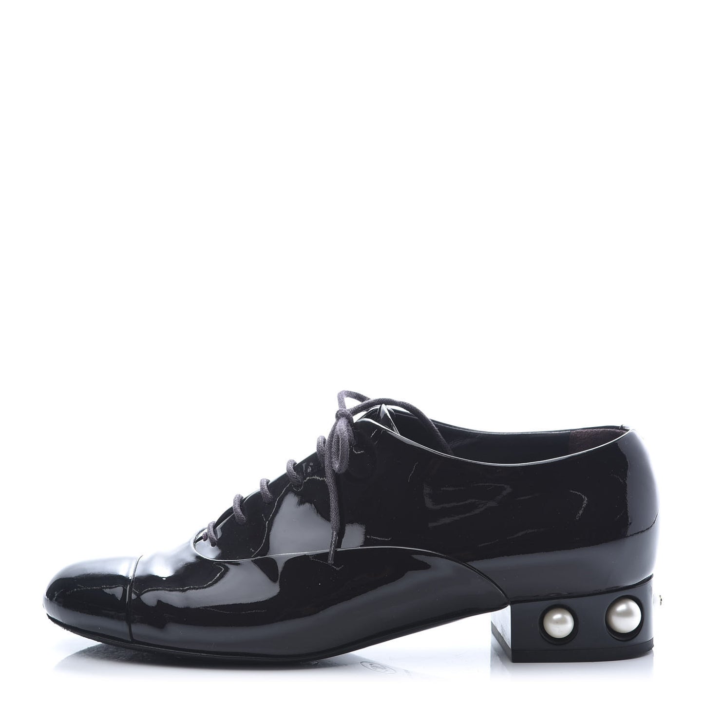 Patent Calfskin Pearl CC Lace Up Oxfords 38 Burgundy Black
