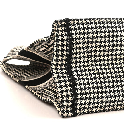 Christian Dior Canvas Houndstooth Embroidered Large Book Tote Black White 9 of 10