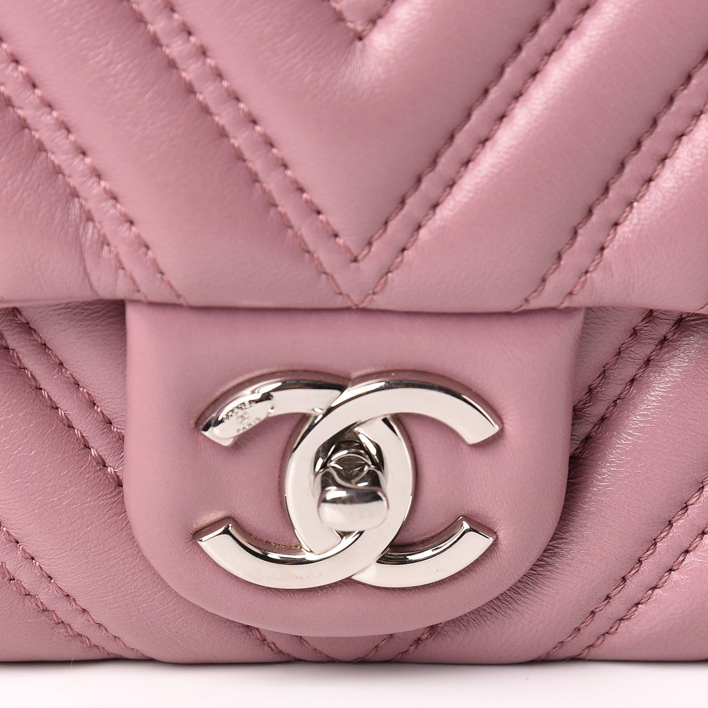 Lambskin Chevron Double Stitch Medium Single Flap Pink