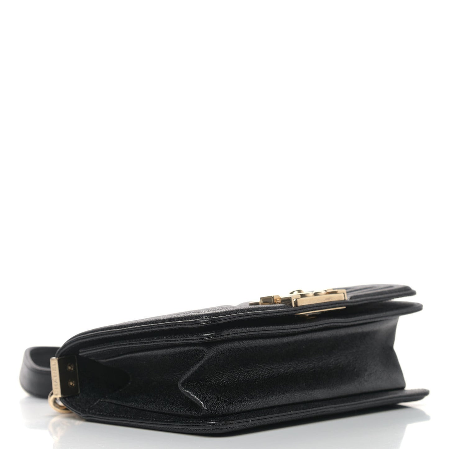 Caviar Chevron Quilted Small Boy Flap Black