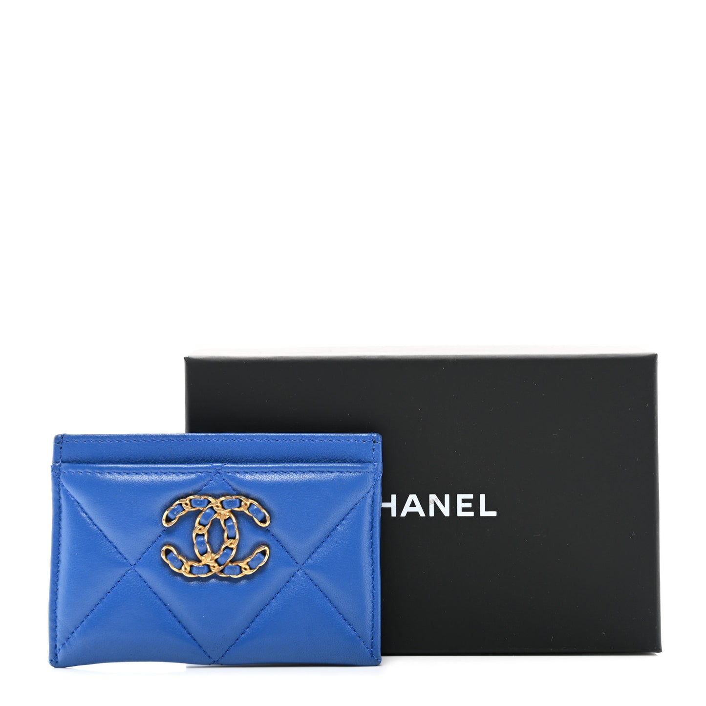 Lambskin Quilted Chanel 19 Card Holder Blue