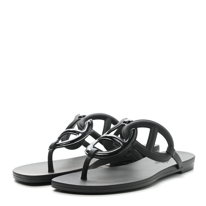 Hermes Rubber Womens Egerie Sandals 36 Black 3 of 9