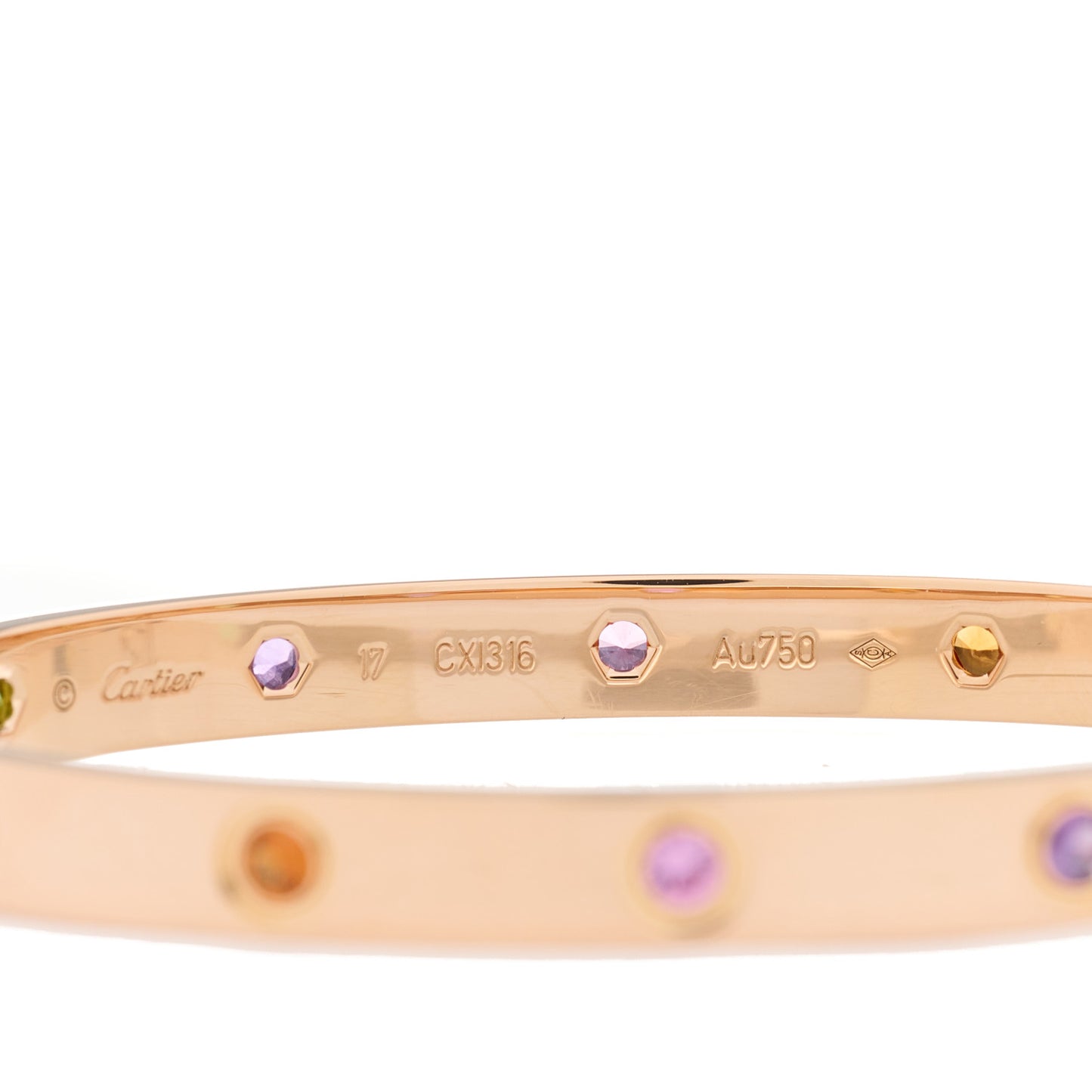 18K Pink Gold Sapphire Garnet Amethyst LOVE Bracelet 17