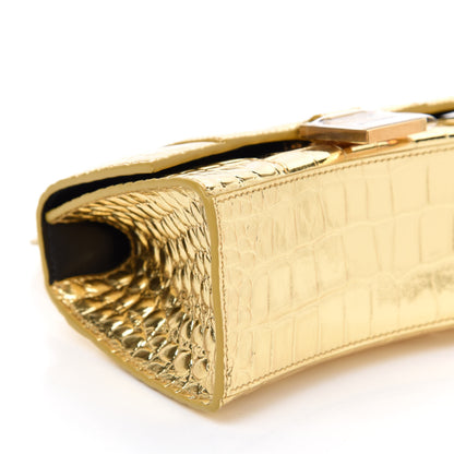 Balenciaga Metallic Calfskin Crocodile Embossed Hourglass Top Handle Bag XS Gold 6 of 9