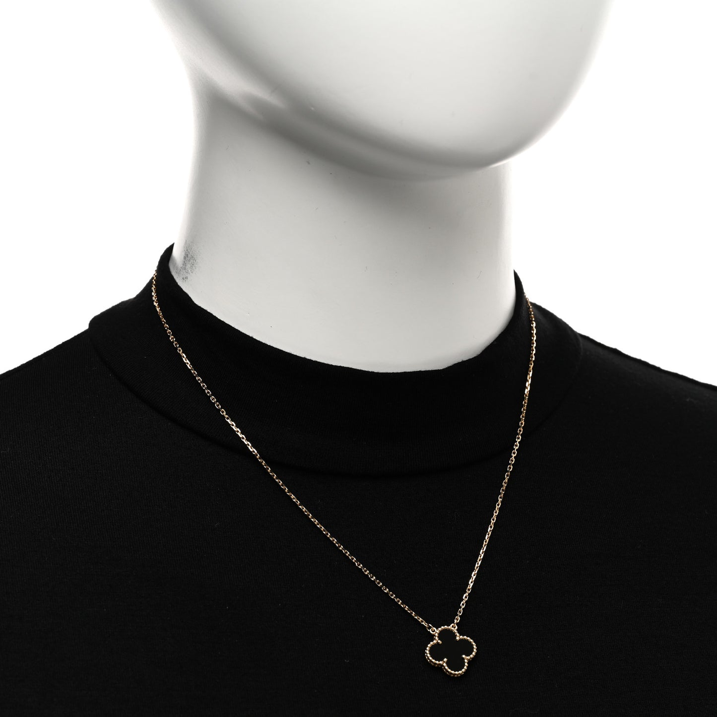 18K Yellow Gold Black Onyx Vintage Alhambra Pendant Necklace