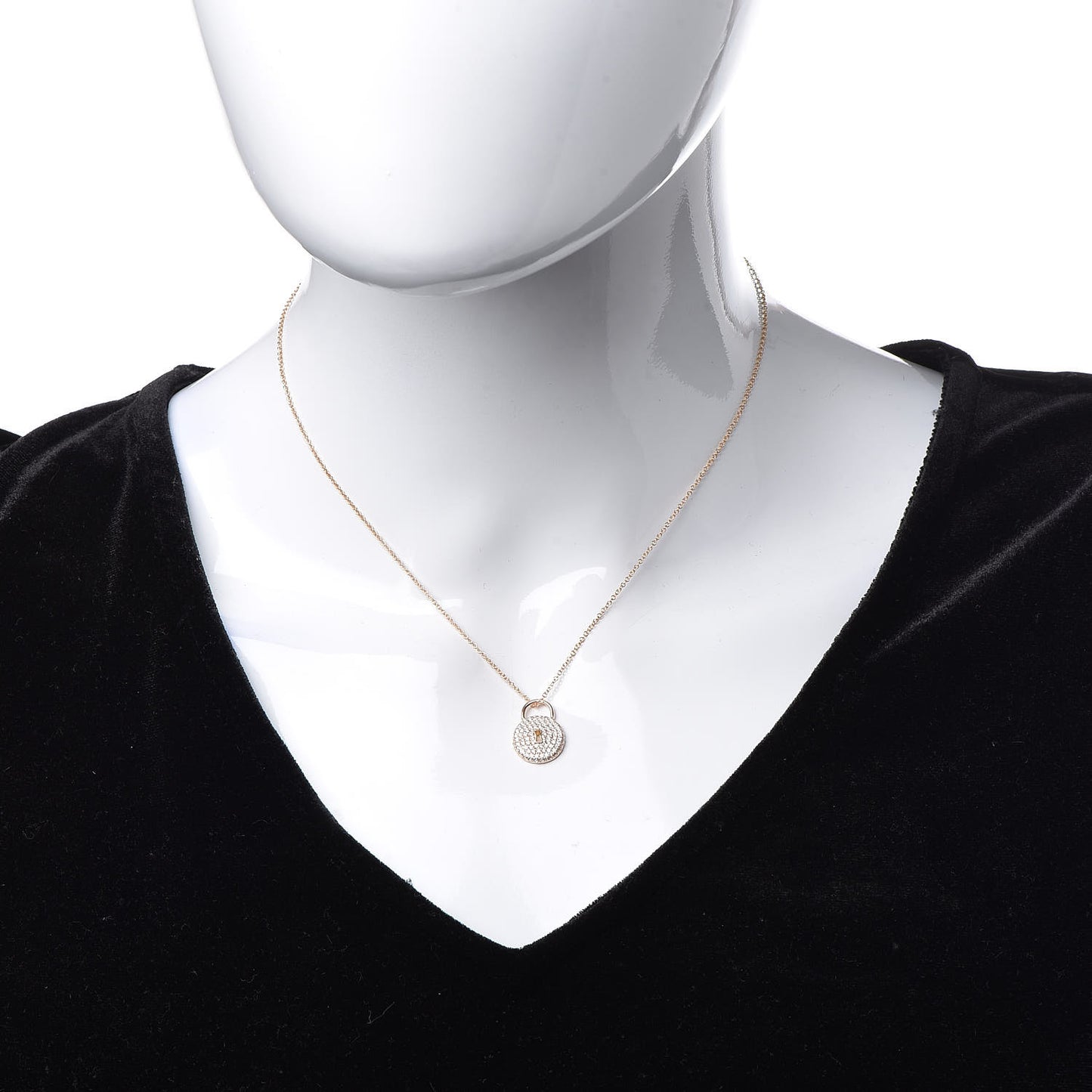 18K Yellow Gold Diamond Lock Pendant Necklace