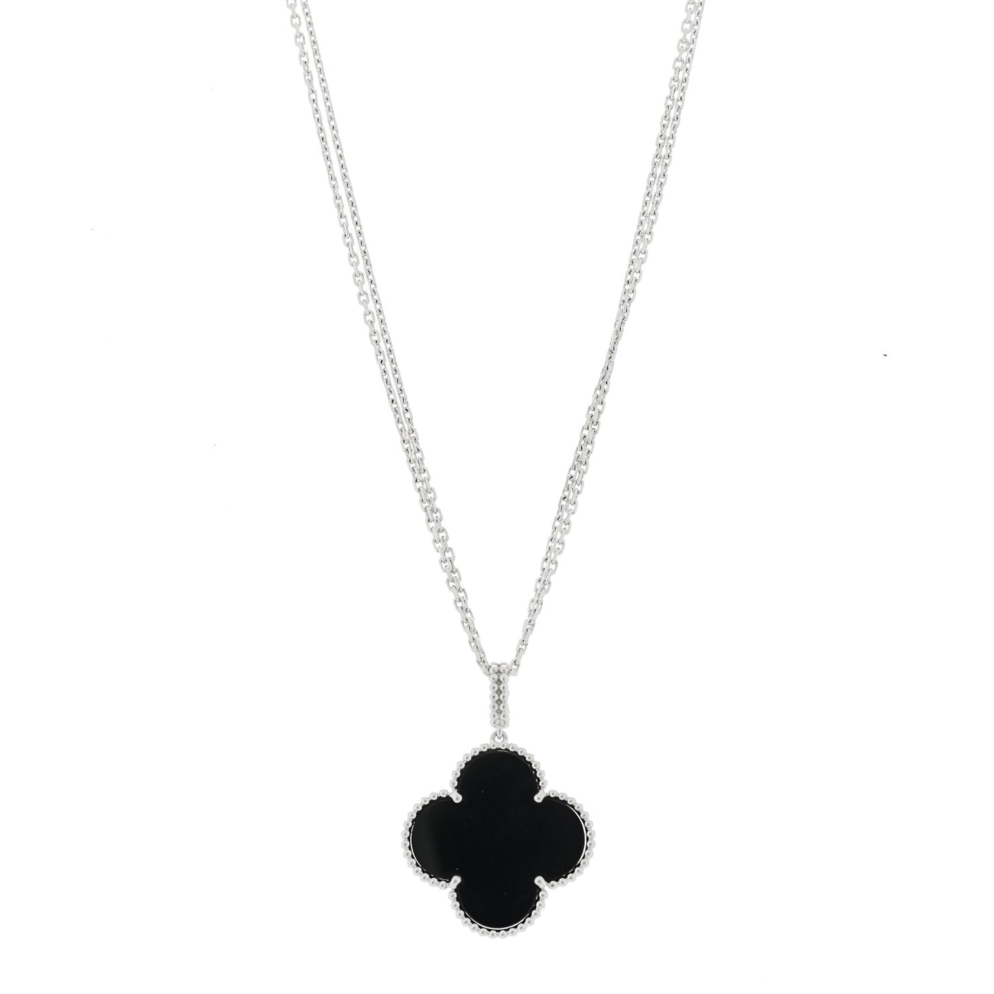18K White Gold Black Onyx Magic Alhambra Pendant Necklace