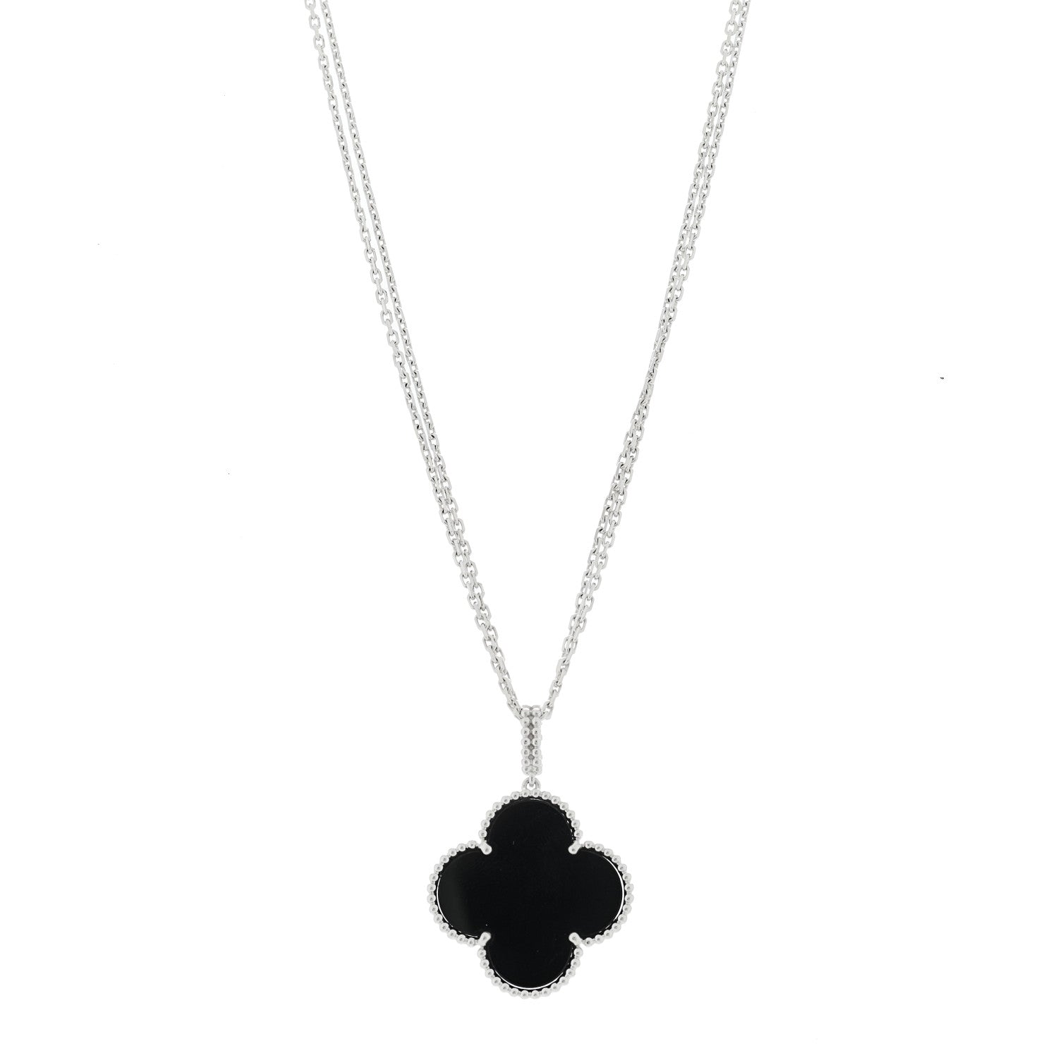Van Cleef & Arpels 18K White Gold Black Onyx Magic Alhambra Pendant Necklace 1 of 6