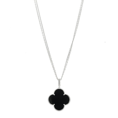 Van Cleef & Arpels 18K White Gold Black Onyx Magic Alhambra Pendant Necklace 1 of 6