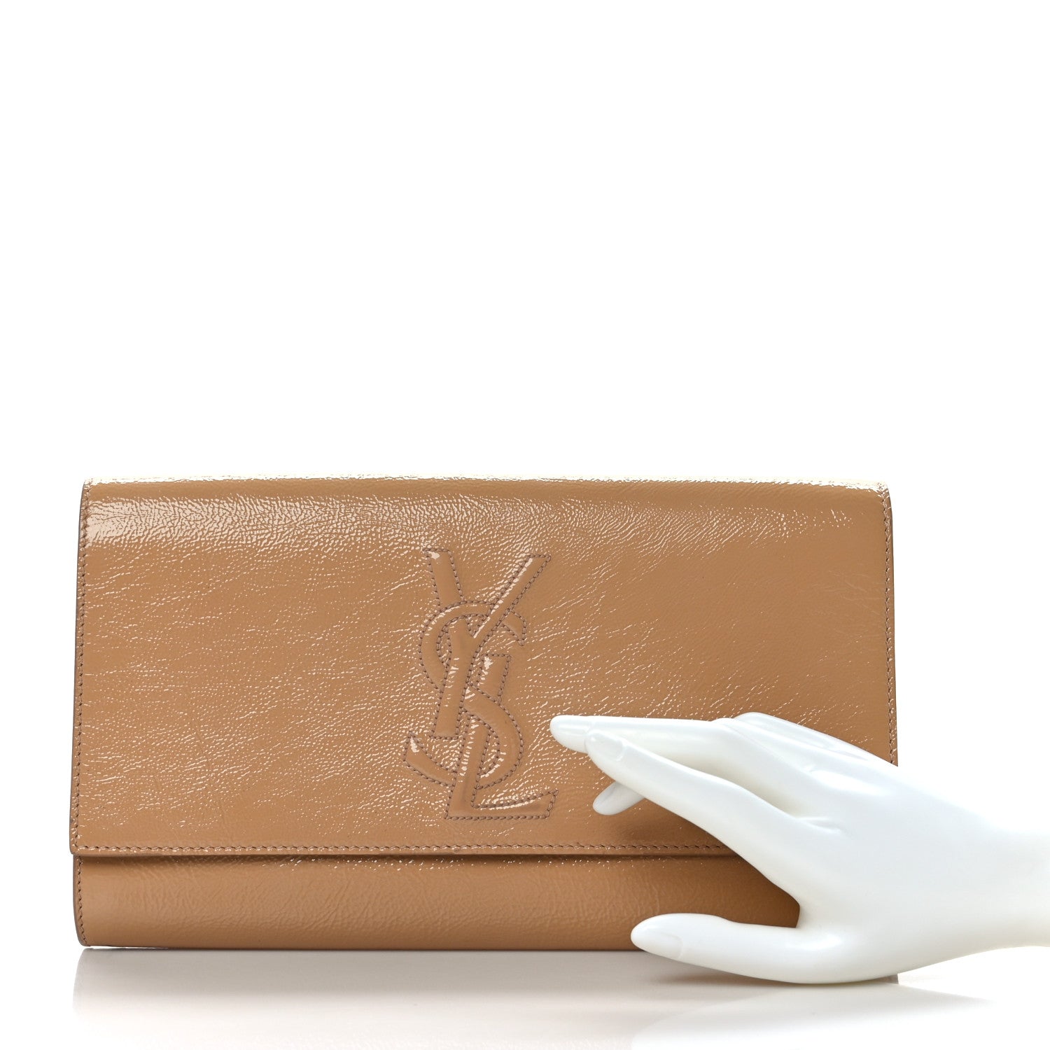 Saint Laurent Textured Patent Calfskin Monogram Large Belle De Jour Clutch Nude 2 of 9