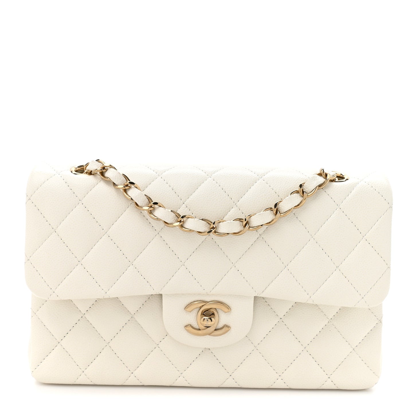 Caviar Quilted Small Double Flap White
