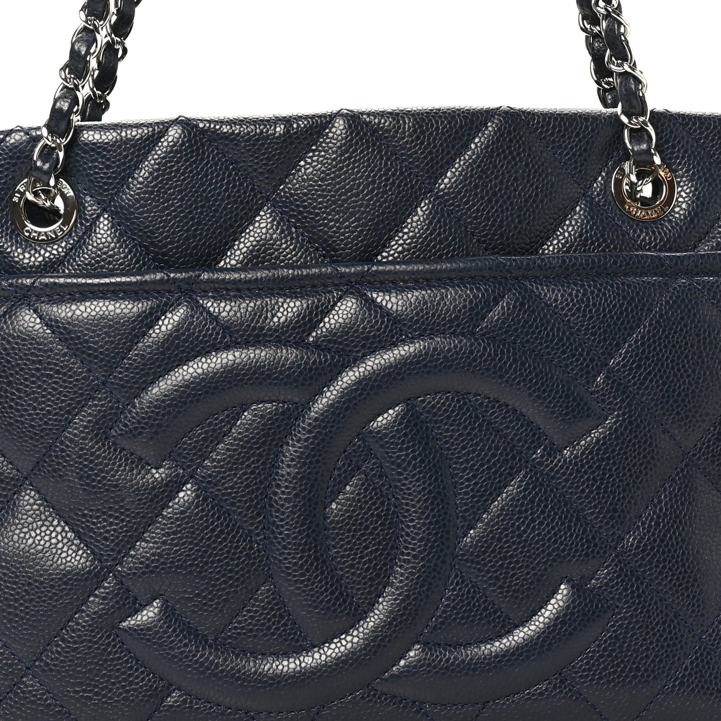 Caviar Quilted Timeless CC Soft Tote Navy Blue