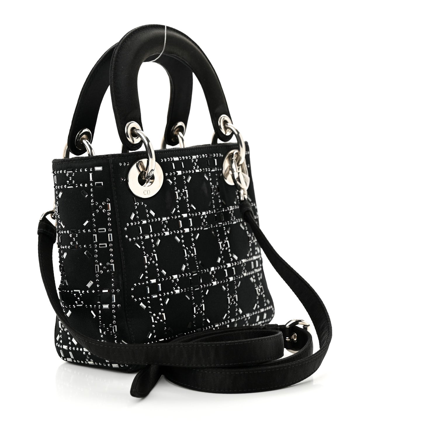 CHRISTIAN DIOR Satin Crystal Cannage Mini Lady Dior Black