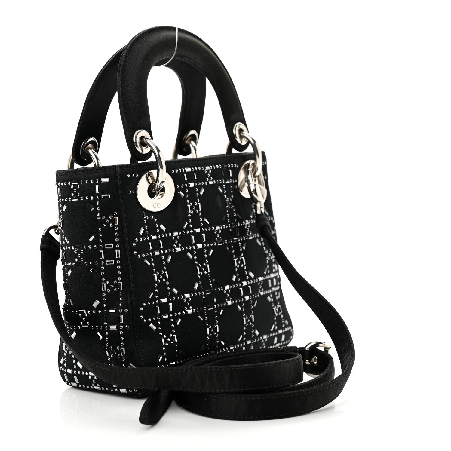 Christian Dior CHRISTIAN DIOR Satin Crystal Cannage Mini Lady Dior Black 3 of 9