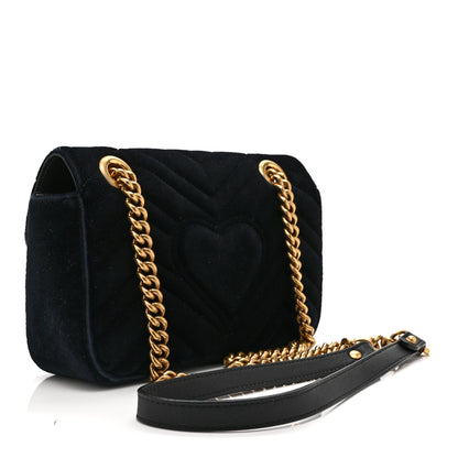 Gucci Velvet Matelasse Mini GG Marmont Shoulder Bag Black 3 of 11