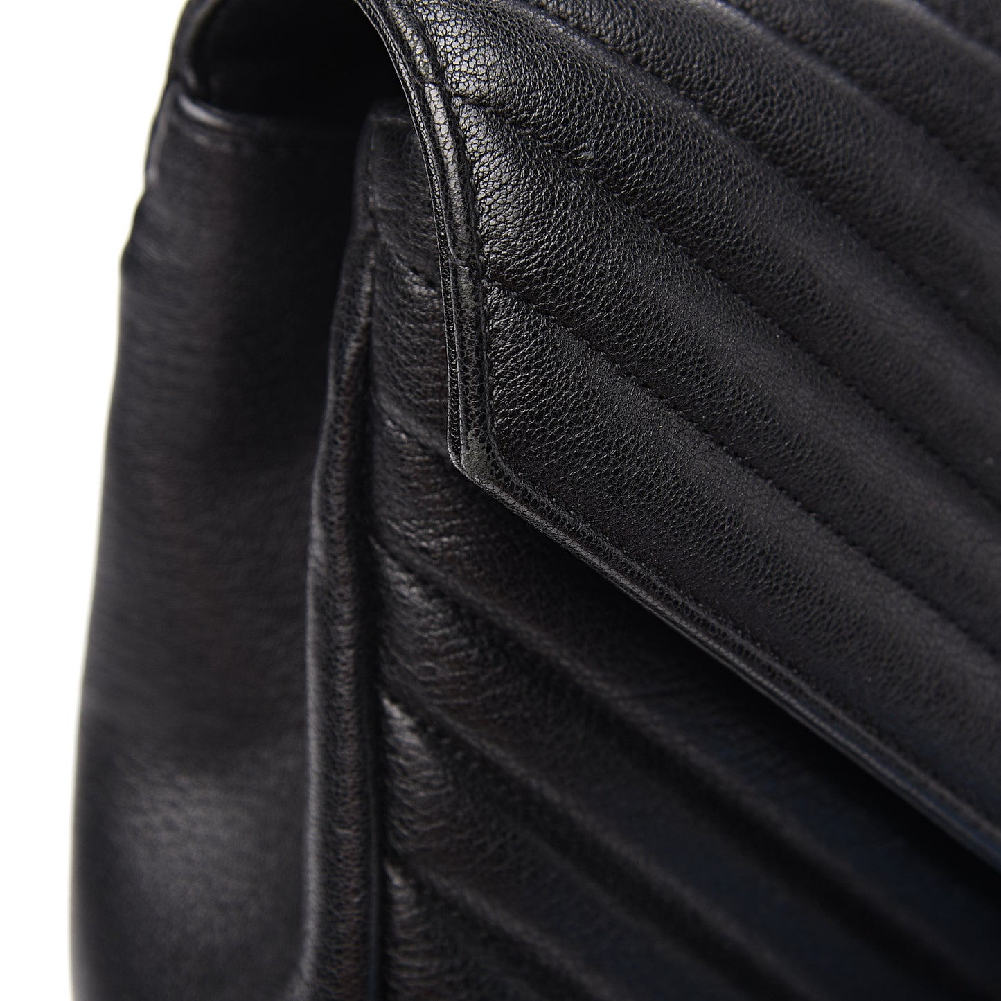 Sheepskin Matelasse Chevron Monogram Large College Satchel Black