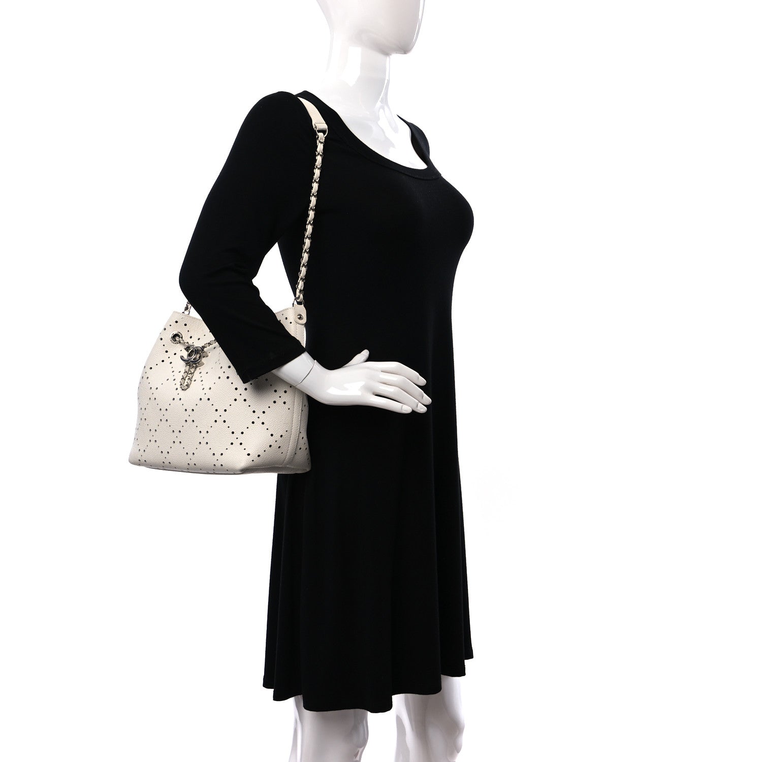 Chanel Caviar Perforated Drawstring CC Bag White 2 of 11