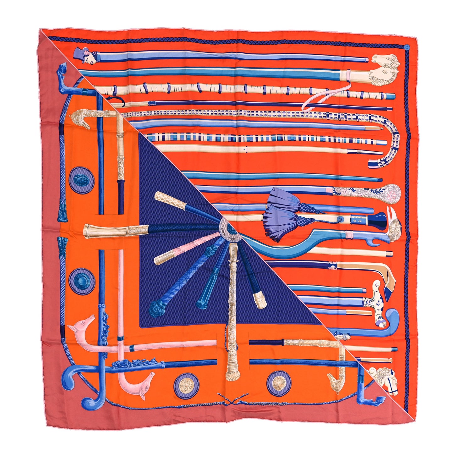 Silk Cannes Et Cannes Scarf 90 Orange Bleu Voire