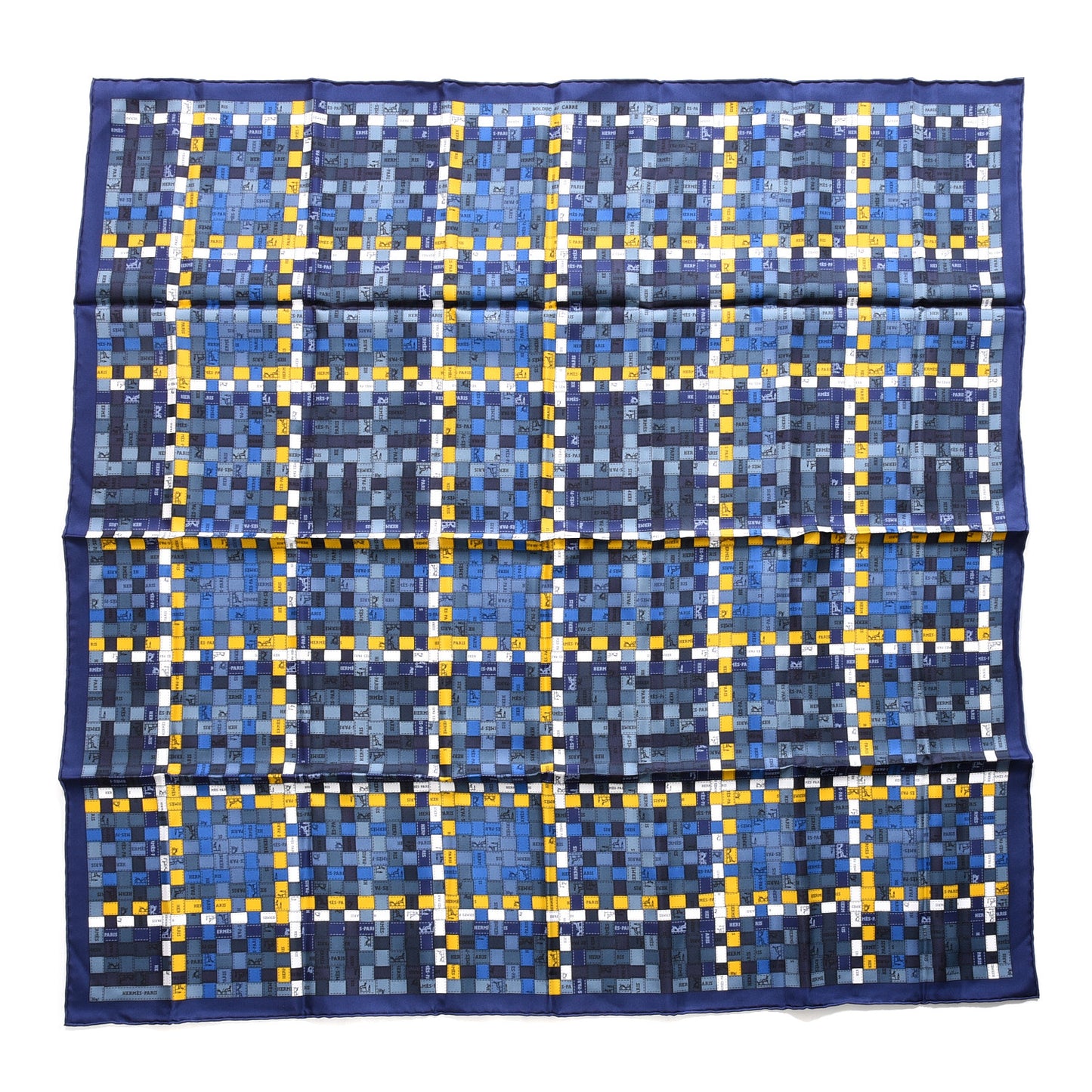Silk Bolduc Au Carre Scarf 90 Marine Jaune Ocre
