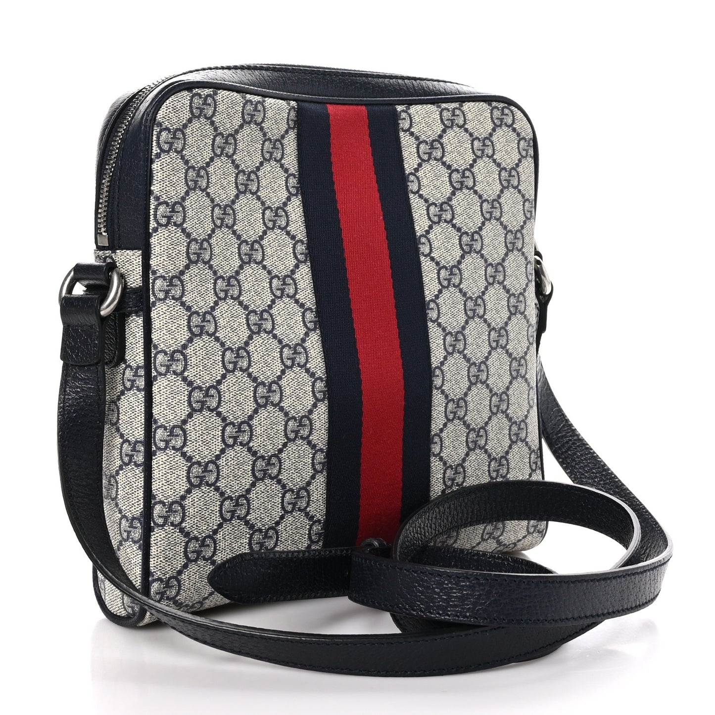 GG Supreme Monogram Textured Dollar Calfskin Web Small Ophidia Messenger Bag Beige Blue