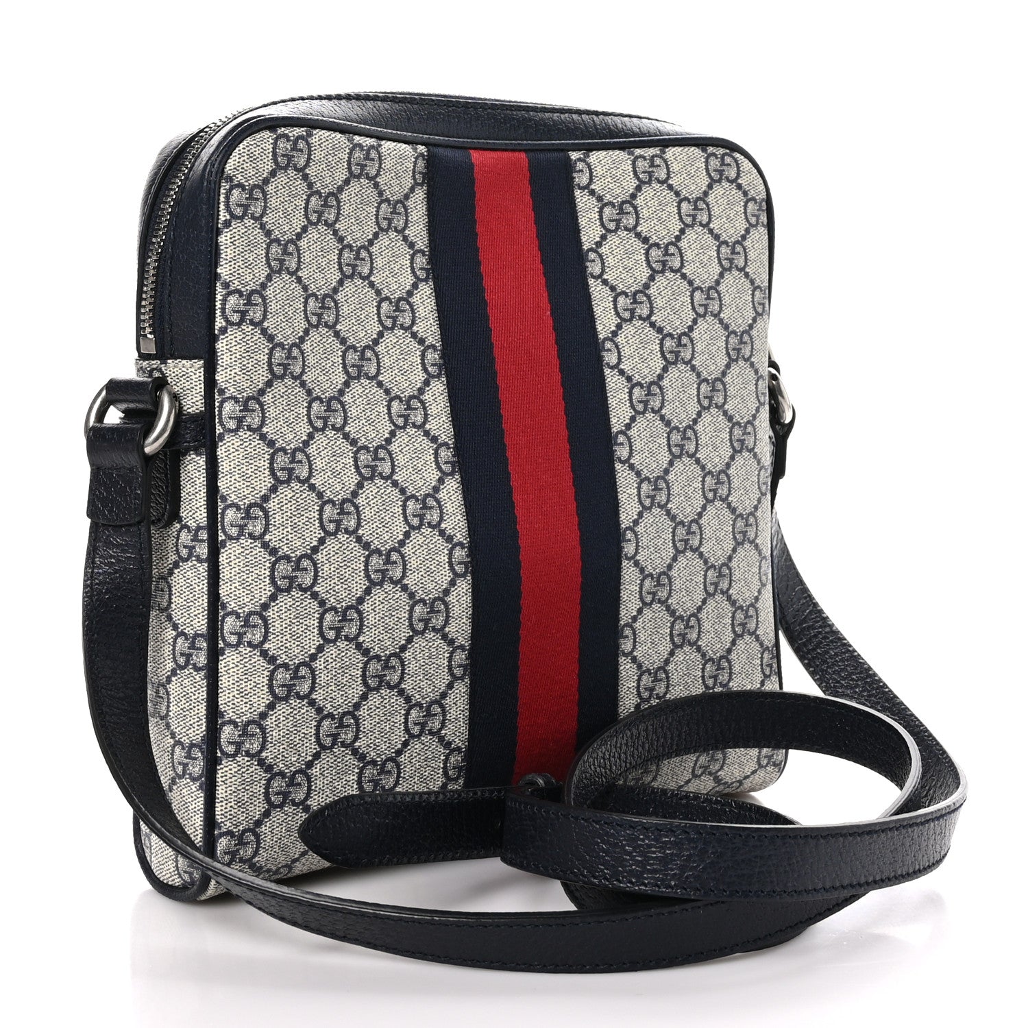 Gucci GG Supreme Monogram Textured Dollar Calfskin Web Small Ophidia Messenger Bag Beige Blue 3 of 9