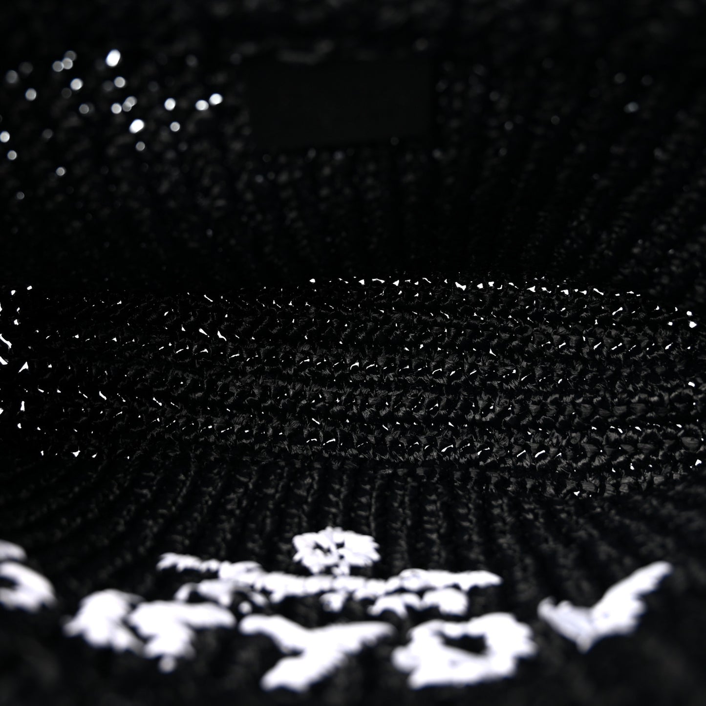 Yarn Raffia Effect Crochet Small Logo Tote Black