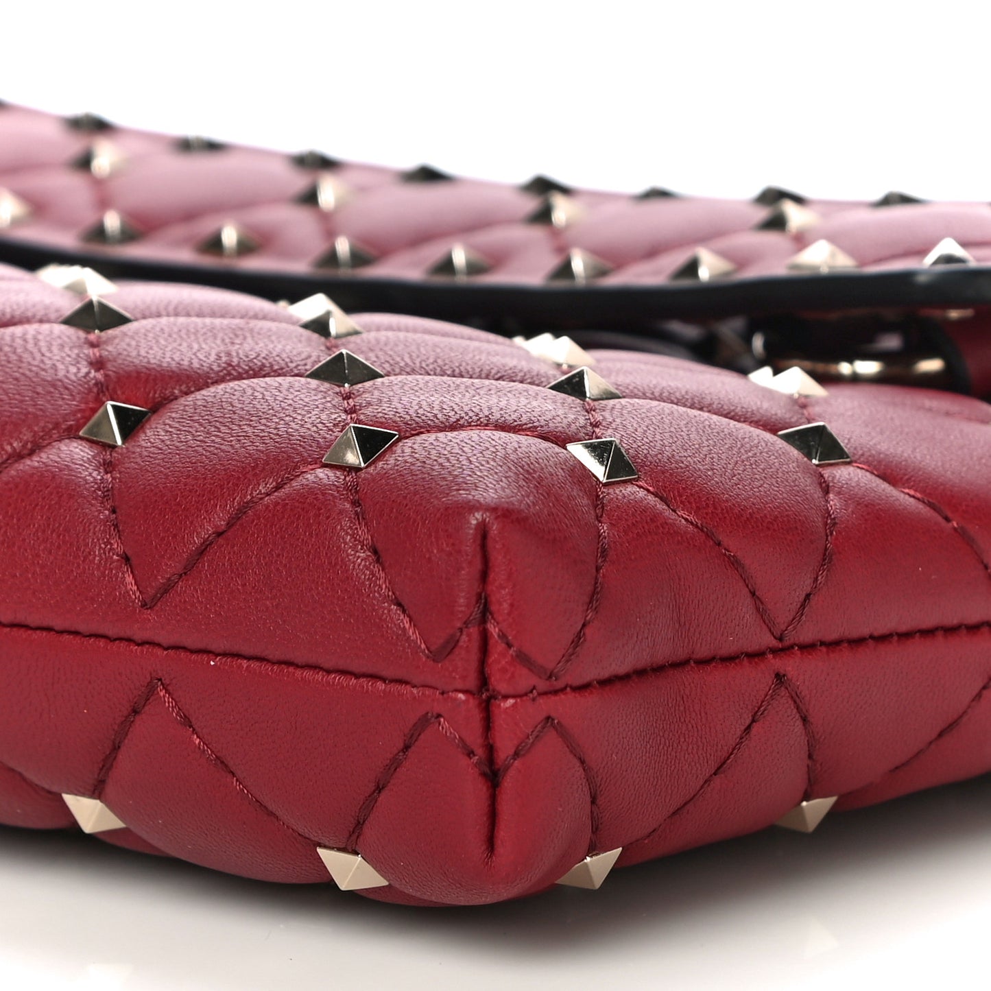 Nappa Rockstud Spike Side Slip Zip Clutch Rubino