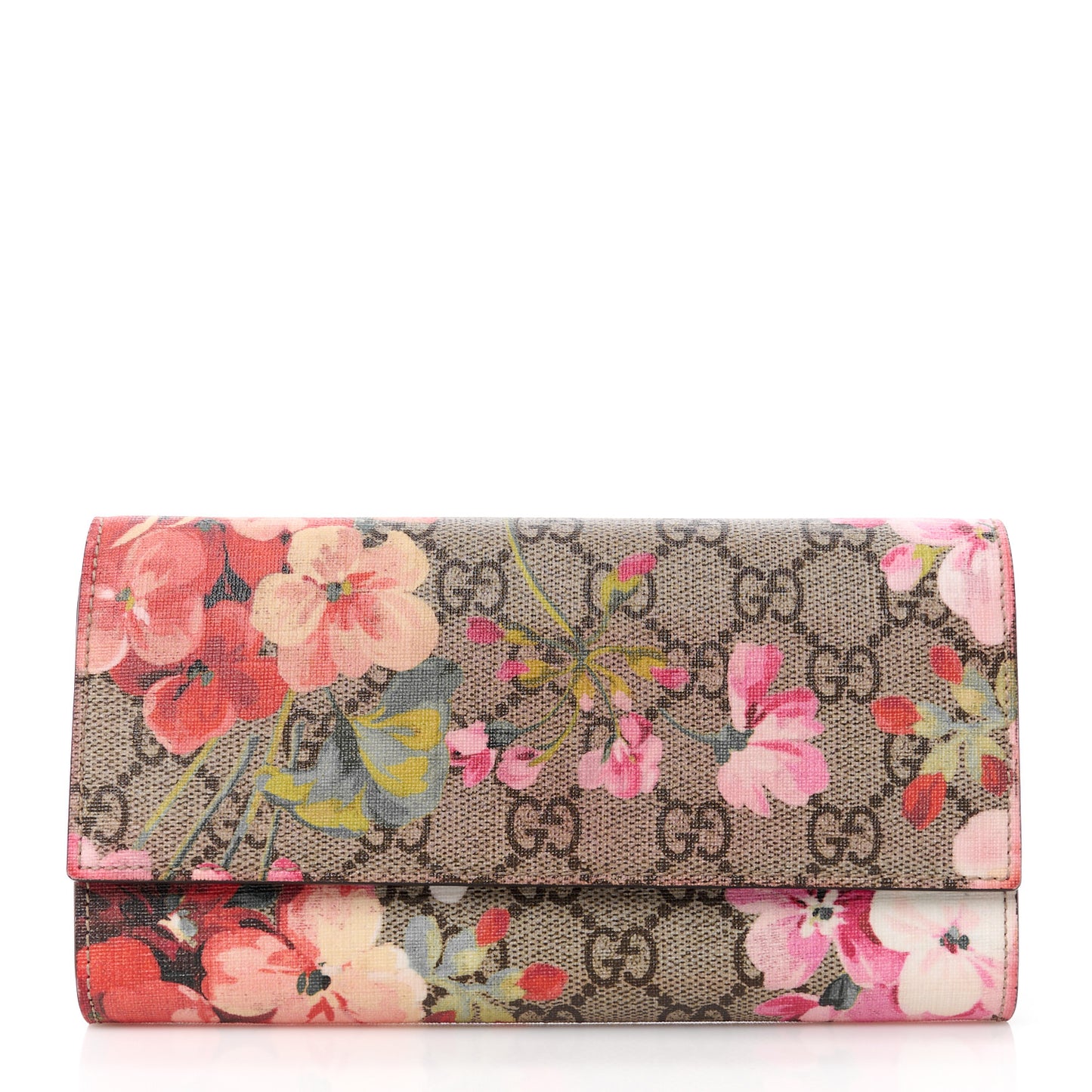 GG Supreme Monogram Blooms Continental Wallet Beige Multicolor Dry Rose
