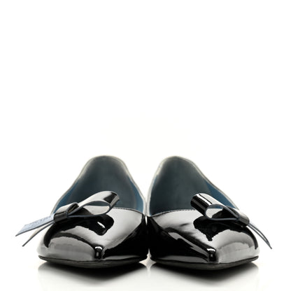 Prada Vernice Logo Bow Ballerina Flats 38 Black 2 of 10