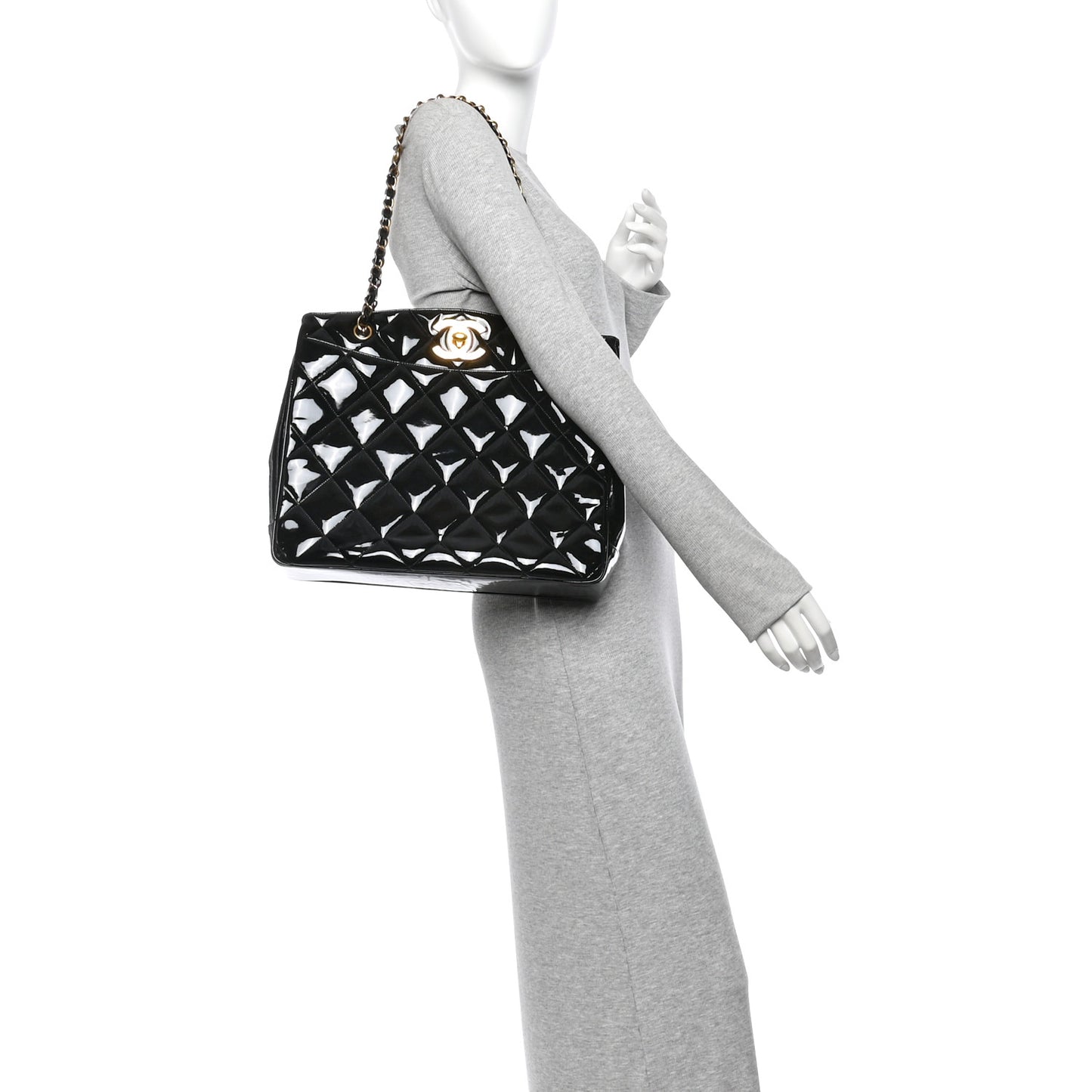 Patent Quilted CC Shoulder Bag Black