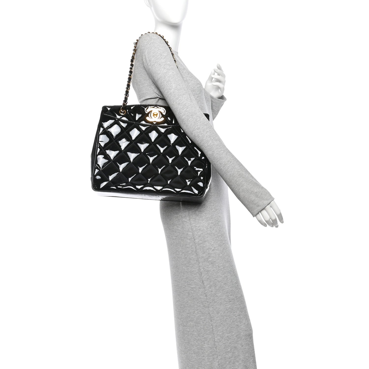 Chanel Patent Quilted CC Shoulder Bag Black 2 of 11