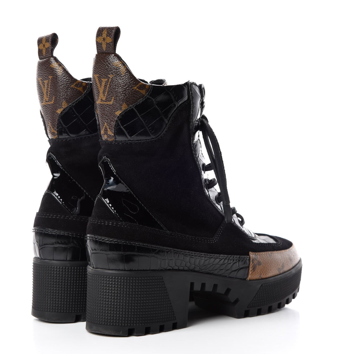 Louis Vuitton Suede Calfskin Reverse Monogram Laureate Platform Desert Boots 36 Black 4 of 9