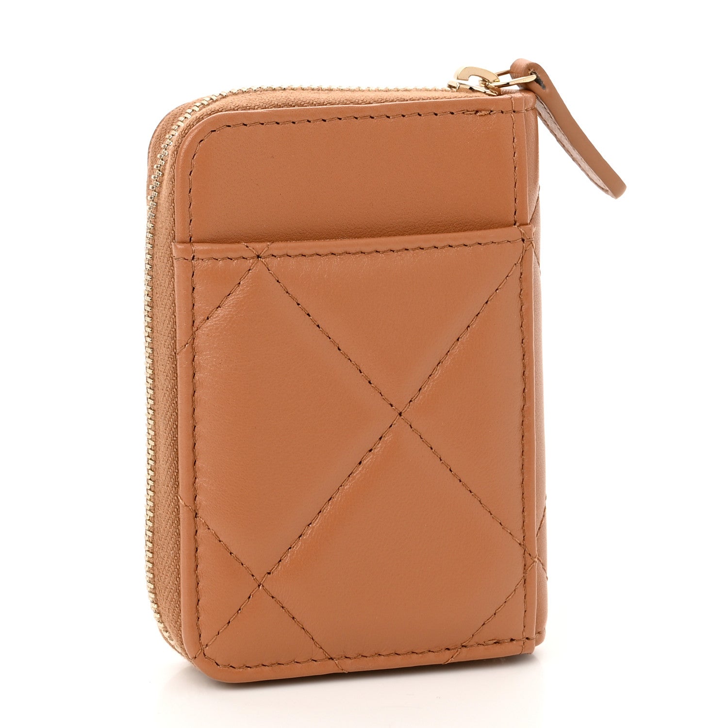 Chanel Lambskin Quilted Chanel 19 Vertical Zip Card Holder Wallet Brown 3 of 8