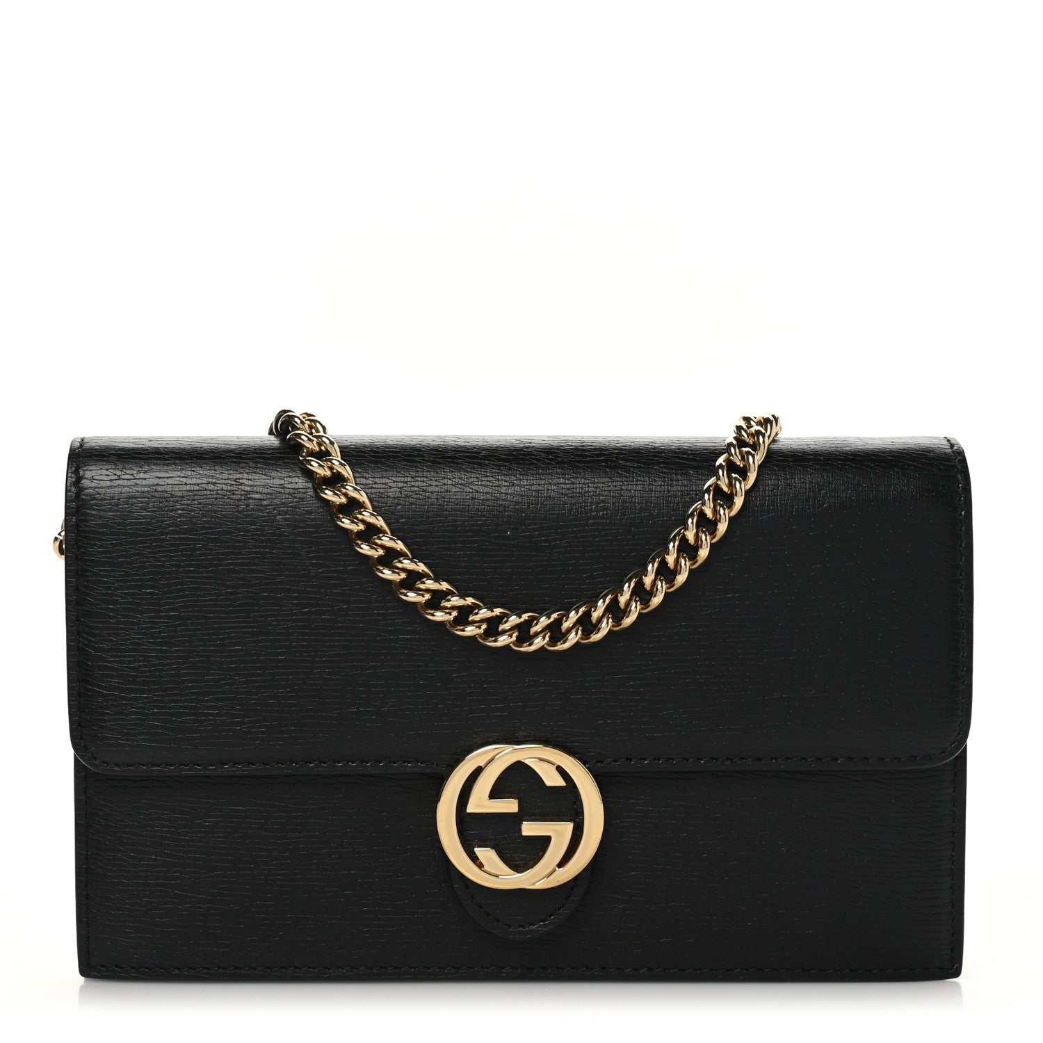 Gucci Textured Calfskin Icon Chain Wallet Black 1 of 8