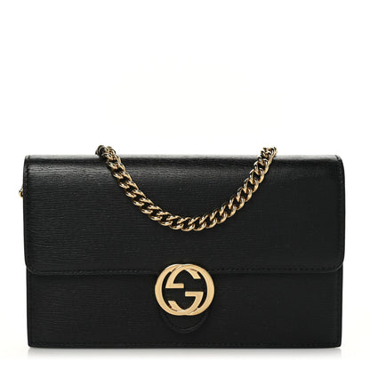 Gucci Textured Calfskin Icon Chain Wallet Black 1 of 8