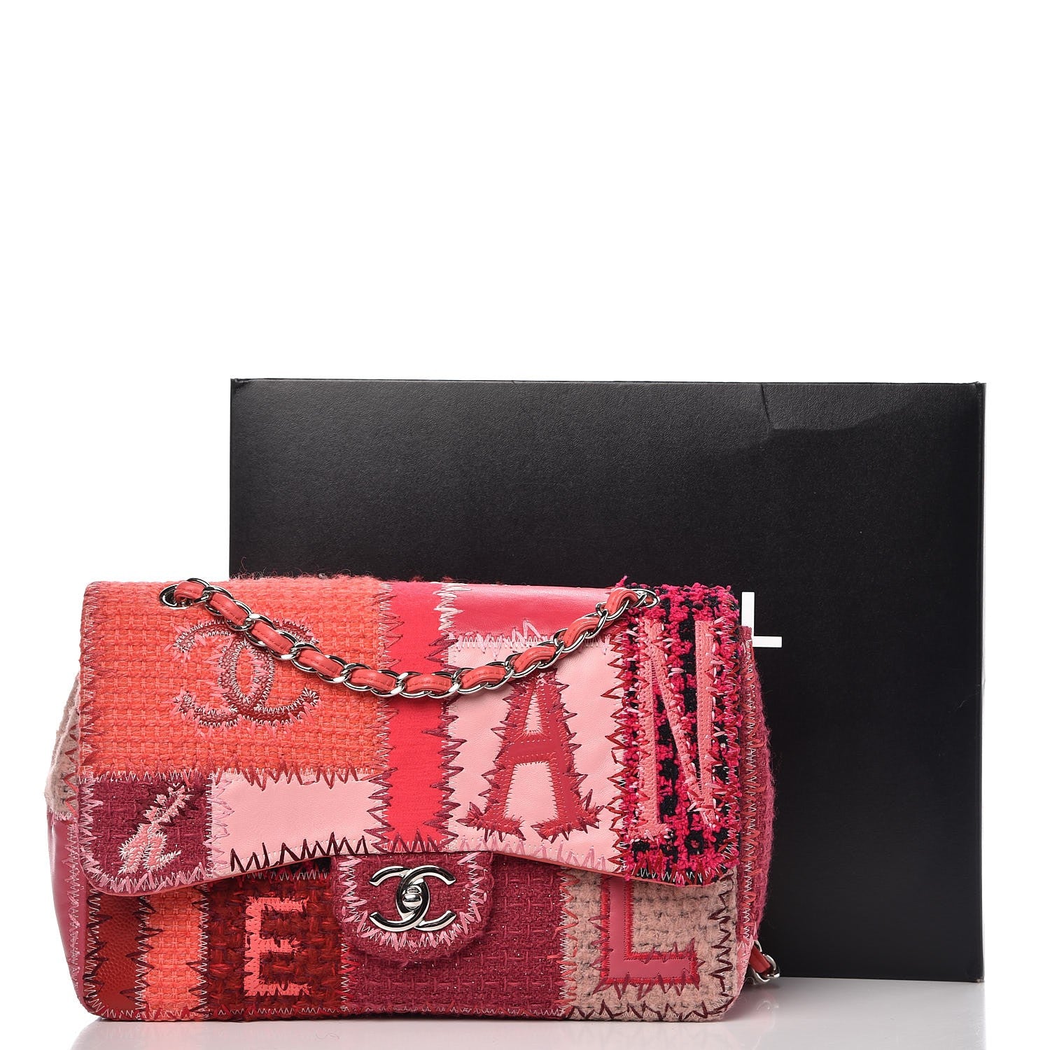 Chanel Tweed Patchwork Jumbo Single Flap Pink 10 of 10