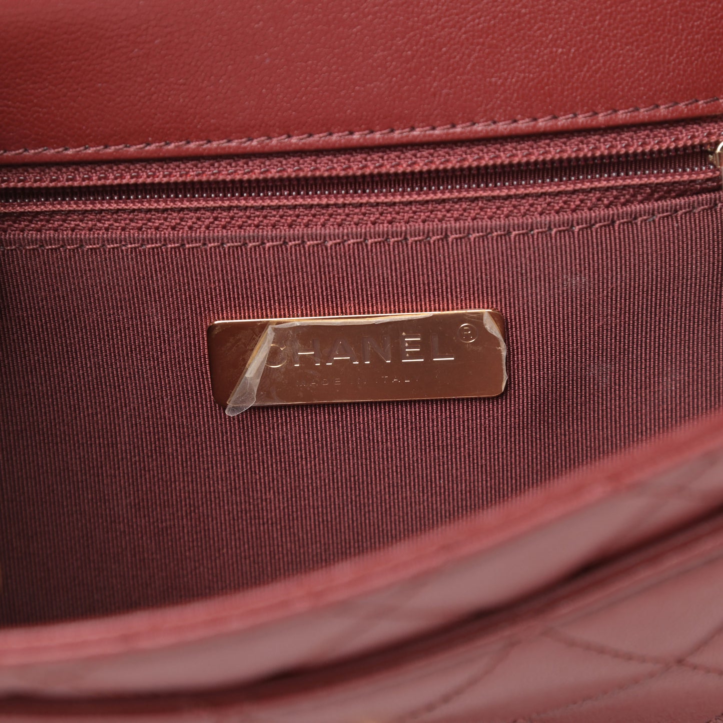 Lambskin Quilted Chain Infinity Top Handle Flap Burgundy