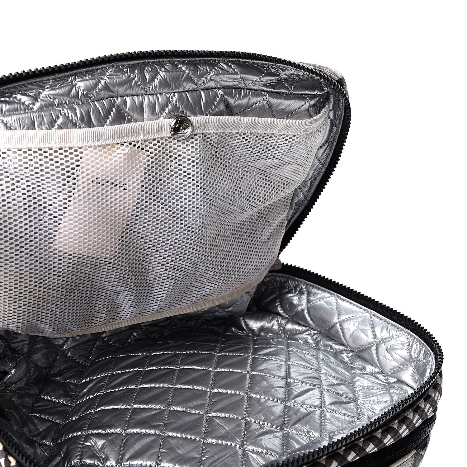 Chanel Canvas Gingham Printed CC Lunch Box Bag Black White 4 of 10