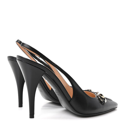 Gucci Malaga Kid Horsebit Erin 105mm Slingback Pumps 37.5 Black 5 of 10