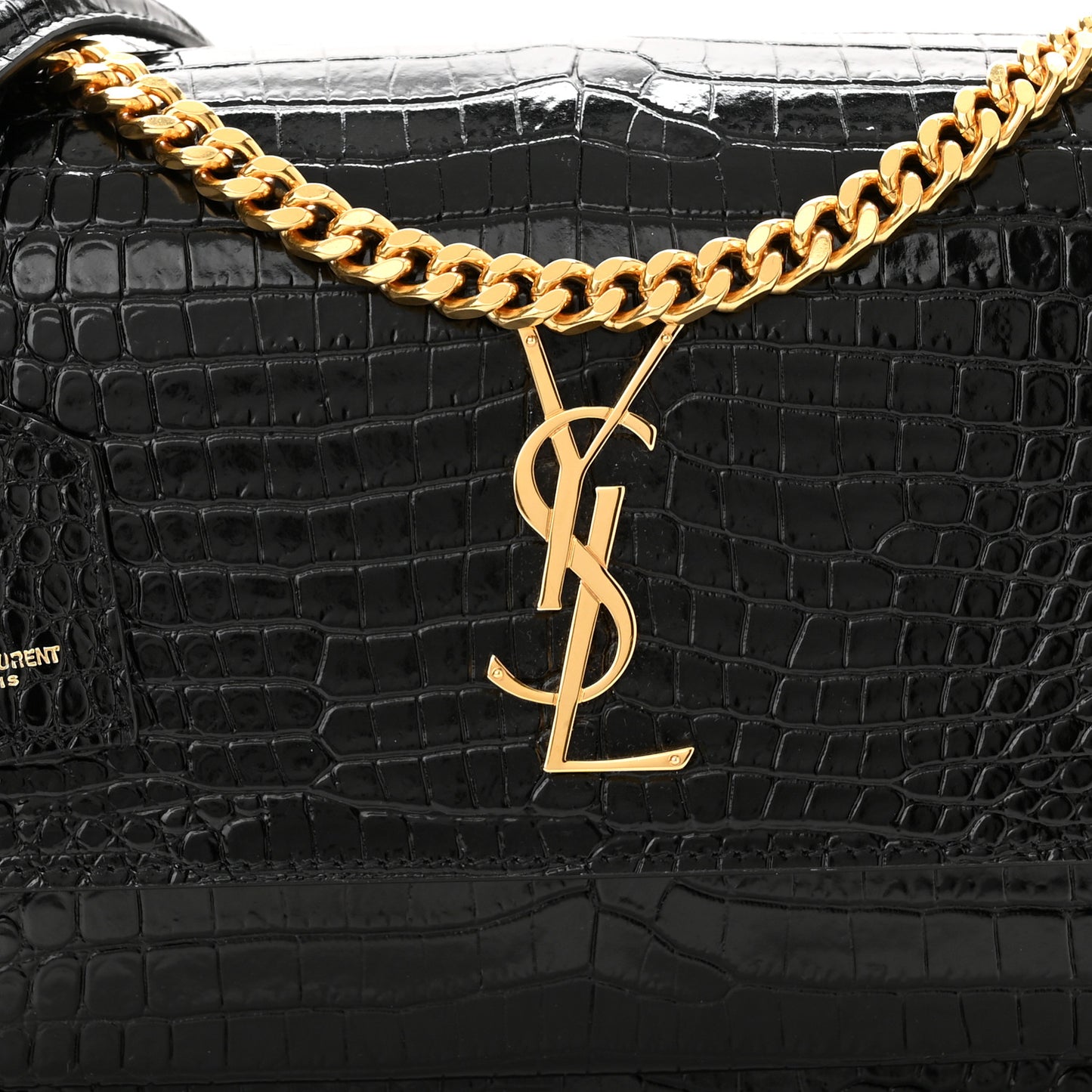 Calfskin Crocodile Embossed Medium Monogram Sunset Black