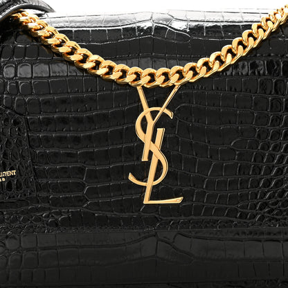 Saint Laurent Calfskin Crocodile Embossed Medium Monogram Sunset Black 9 of 11