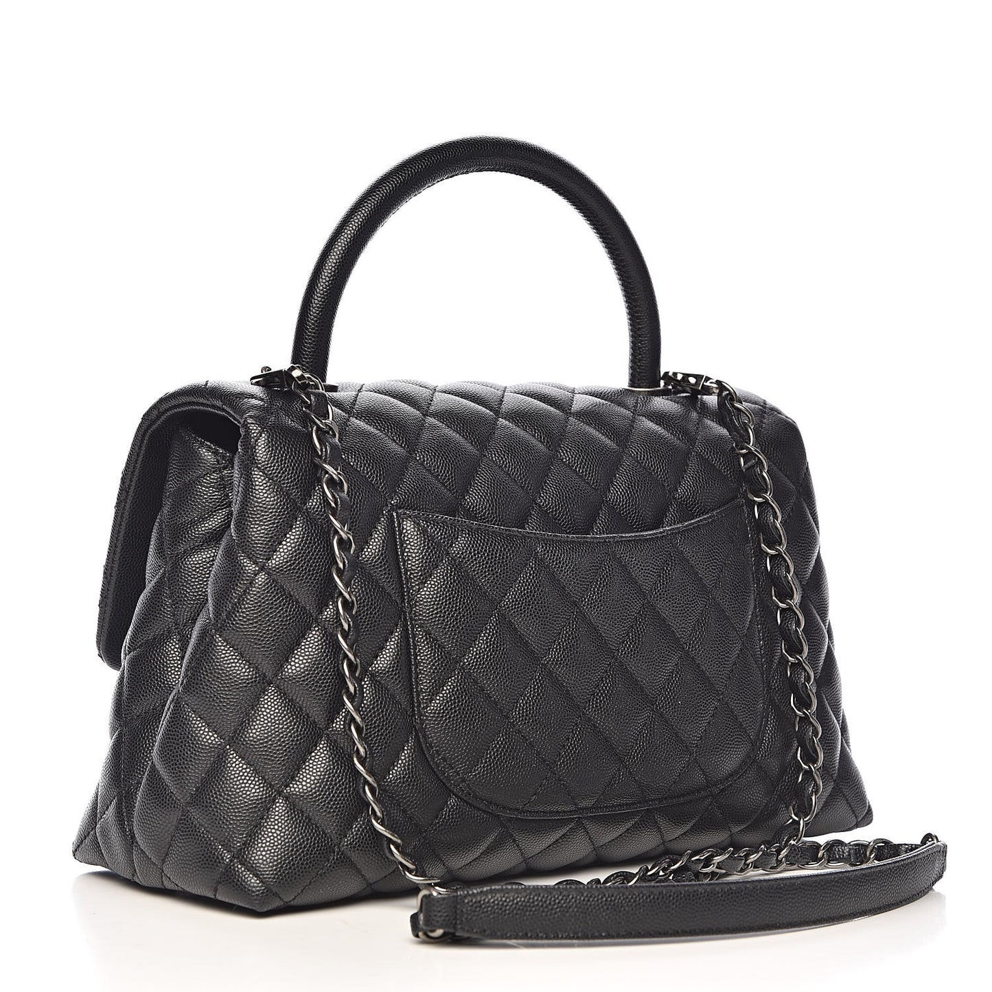 Caviar Quilted Small Coco Handle Flap Black