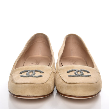 Chanel Kid Suede CC Flats 40 Beige 2 of 10