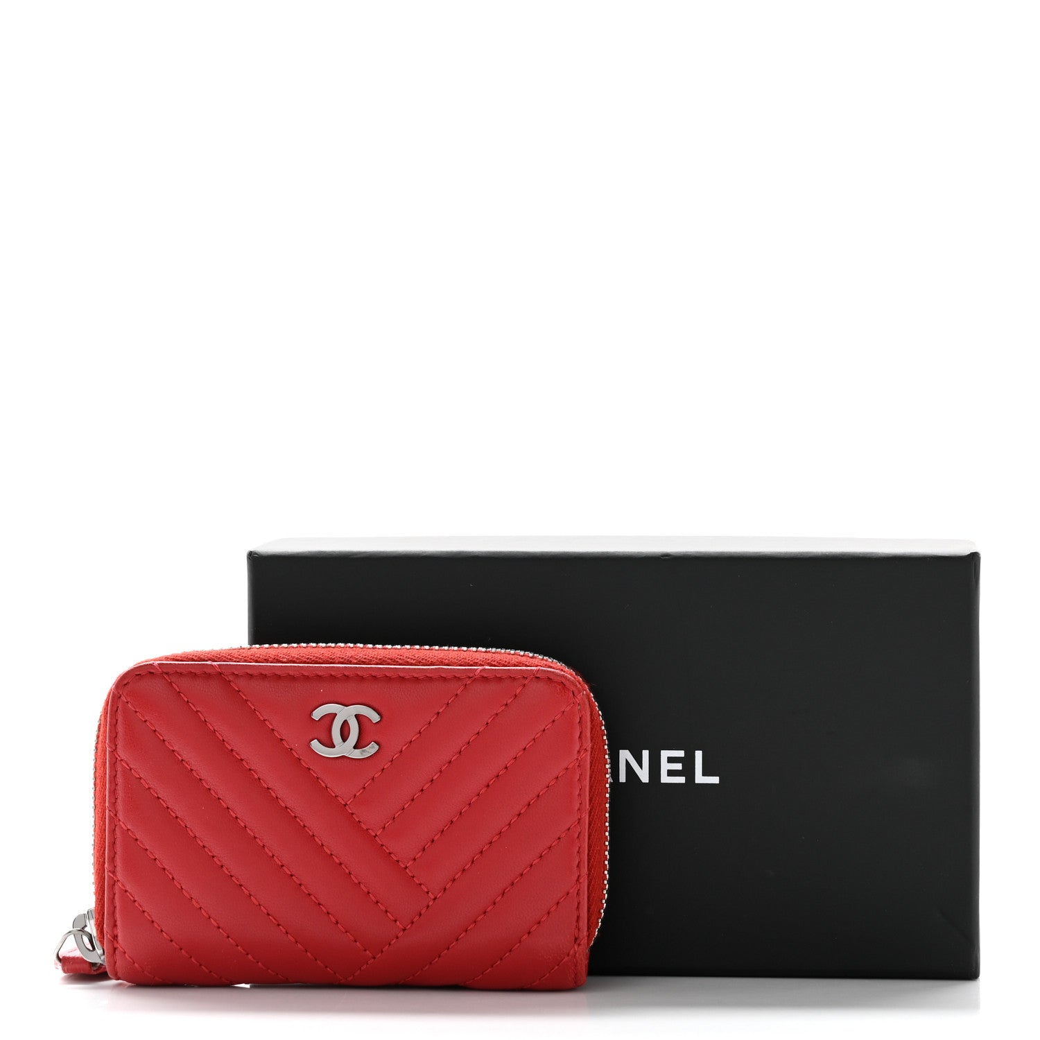 Chanel Lambskin Quilted Crossing Zip Around Coin Purse Red 10 of 10